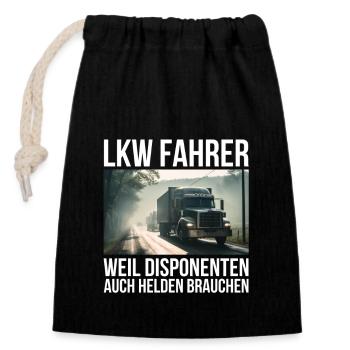LKW Fahrer - Verschließbarer Geschenkbeutel aus Baumwolle (14x20cm) - Schwarz - Vorne