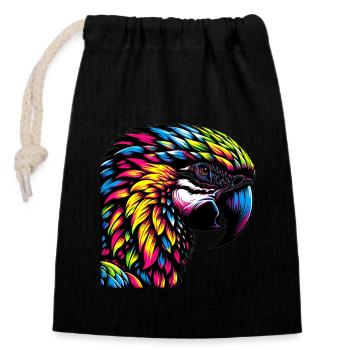 Parrot Macaw - Closable cotton gift bag (14x20cm) - black - Front