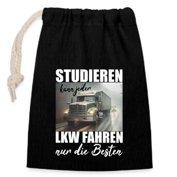 Lkw Fahrer - Verschließbarer Geschenkbeutel aus Baumwolle (14x20cm) - Schwarz - Vorne