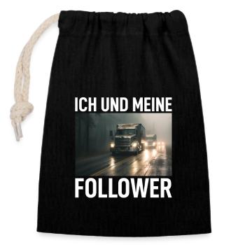 Lkw Fahrer - Verschließbarer Geschenkbeutel aus Baumwolle (14x20cm) - Schwarz - Vorne