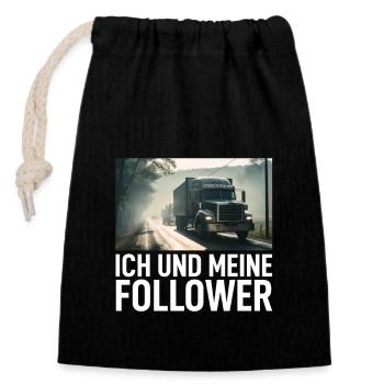 Lkw Fahrer - Verschließbarer Geschenkbeutel aus Baumwolle (14x20cm) - Schwarz - Vorne