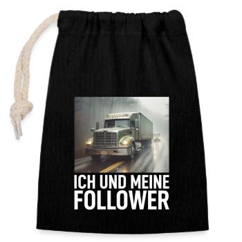 Lkw Fahrer - Verschließbarer Geschenkbeutel aus Baumwolle (14x20cm) - Schwarz - Vorne