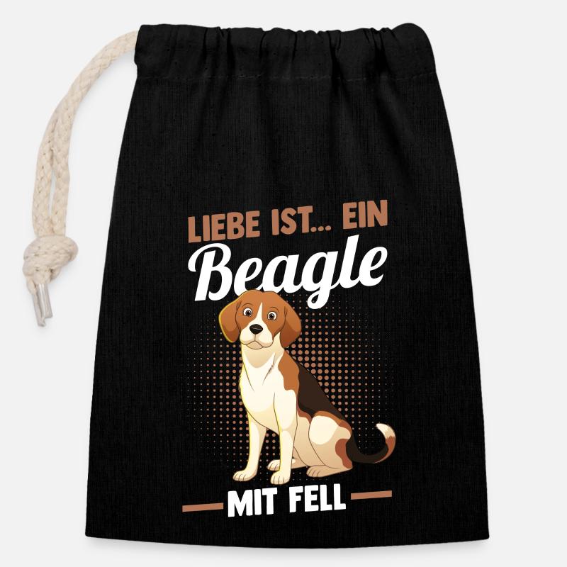 Chien Beagle - Sac cadeau en coton avec cordon (14 x 20 cm) - noir
