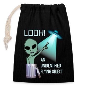 Watch UFO - Closable cotton gift bag (14x20cm) - black - Front