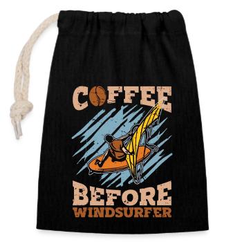 Café de planche à voile avant l’amateur de café de wakeboard - Sac cadeau en coton avec cordon (14 x 20 cm) - noir - Devant