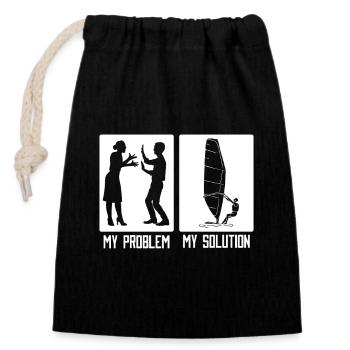 Véliplanchiste Mon problème Mon pictogramme Papa Maman Surf - Sac cadeau en coton avec cordon (14 x 20 cm) - noir - Devant