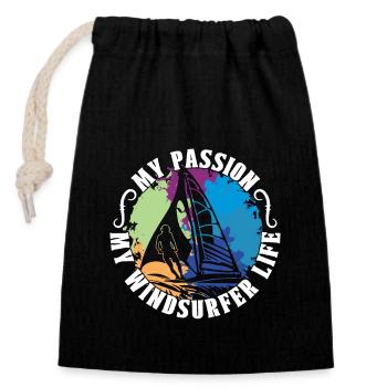 Windsurfer My Passion My Windsurfer Life Wakeboard - Verschließbarer Geschenkbeutel aus Baumwolle (14x20cm) - Schwarz - Vorne