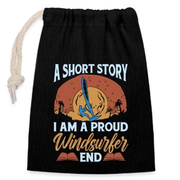 Windsurfer Une petite histoire Je suis un amateur de planche à voile - Sac cadeau en coton avec cordon (14 x 20 cm) - noir - Devant