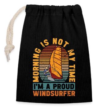 Windsurfer Morning Is Not My Time, je suis un surboarder - Sac cadeau en coton avec cordon (14 x 20 cm) - noir - Devant