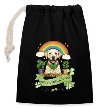 Clover St. Patrick's Day Labrador - Closable cotton gift bag (14x20cm) - black - Front