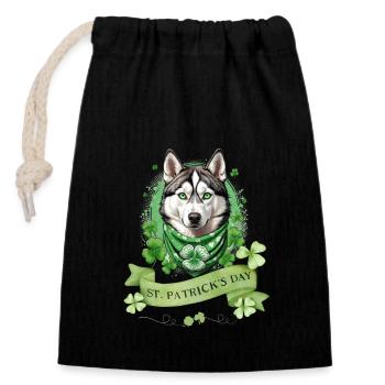 Chien husky avec Bandana de trèfle vert St. Patrick’s - Sac cadeau en coton avec cordon (14 x 20 cm) - noir - Devant