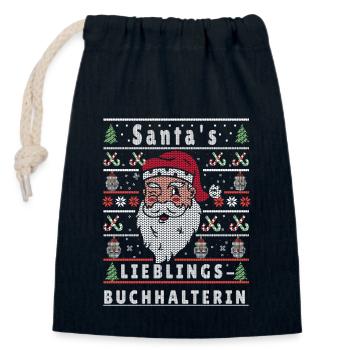 Noël moche LE COMPTABLE PRÉFÉRÉ DU PÈRE NOËL - Sac cadeau en coton avec cordon (14 x 20 cm) - bleu marine - Devant