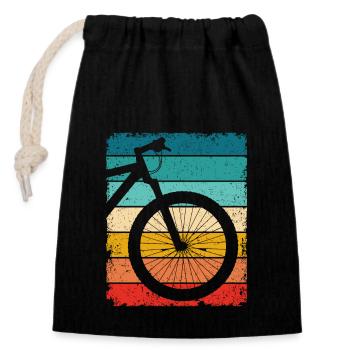 VTT rétro - Sac cadeau en coton avec cordon (14 x 20 cm) - noir - Devant