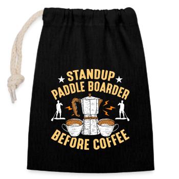 StandUp Paddle Boarder Before Paddleboard Coffee - Verschließbarer Geschenkbeutel aus Baumwolle (14x20cm) - Schwarz - Vorne