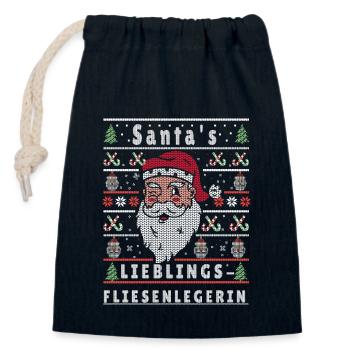 Noël moche LE CARRELEUR PRÉFÉRÉ DU PÈRE NOËL - Sac cadeau en coton avec cordon (14 x 20 cm) - bleu marine - Devant