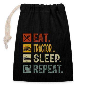 Eat Tractor Sleep Repeat - Retro Tractor Harvest Time - Closable cotton gift bag (14x20cm) - black - Front