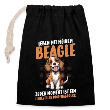 Hund Beagle - Verschließbarer Geschenkbeutel aus Baumwolle (14x20cm) - Schwarz - Vorne