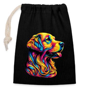 Golden Retriever Hund - Verschließbarer Geschenkbeutel aus Baumwolle (14x20cm) - Schwarz - Vorne