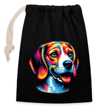 Beagle Hund - Verschließbarer Geschenkbeutel aus Baumwolle (14x20cm) - Schwarz - Vorne