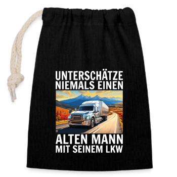 Lkw Fahrer - Verschließbarer Geschenkbeutel aus Baumwolle (14x20cm) - Schwarz - Vorne