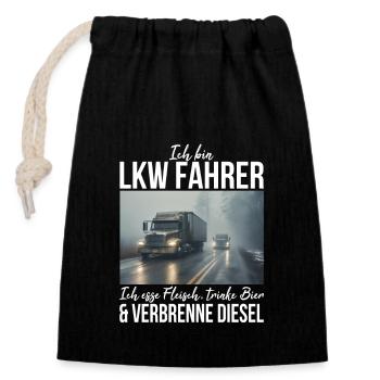 Lkw Fahrer - Verschließbarer Geschenkbeutel aus Baumwolle (14x20cm) - Schwarz - Vorne