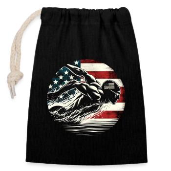Schwimmen USA Flagge Mann Schwimmer - Swim - Verschließbarer Geschenkbeutel aus Baumwolle (14x20cm) - Schwarz - Vorne