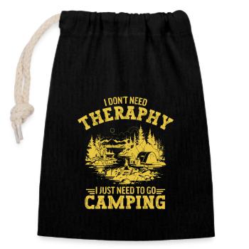 Ich brauche keine Therapie, ich brauche nur Camping - Verschließbarer Geschenkbeutel aus Baumwolle (14x20cm) - Schwarz - Vorne