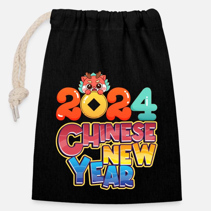 Chinese new year - Closable cotton gift bag (14x20cm) - black
