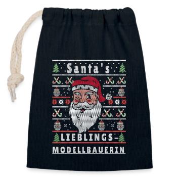 Noël laid Père Noël FAVORI Maquettiste - Sac cadeau en coton avec cordon (14 x 20 cm) - bleu marine - Devant