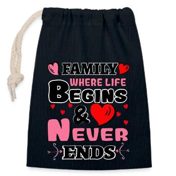 Family Where Life Beginns & Love Never Ends - Verschließbarer Geschenkbeutel aus Baumwolle (14x20cm) - Navy - Vorne