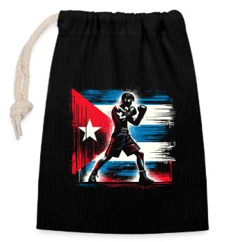 Cuban Boxer Flag Pride Cuba Boxing Fighter - Closable cotton gift bag (14x20cm) - black - Front