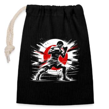 Boxer japonais - Vintage drapeau Japon Fighter - Sac cadeau en coton avec cordon (14 x 20 cm) - noir - Devant