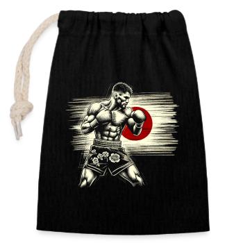 Boxer japonais - Vintage drapeau Japon Fighter - Sac cadeau en coton avec cordon (14 x 20 cm) - noir - Devant