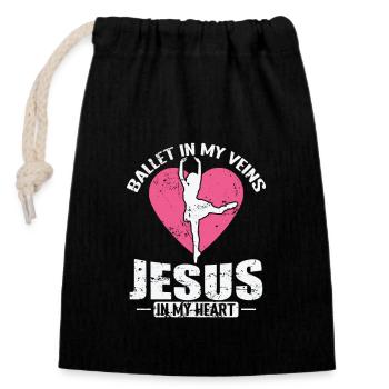 Ballet in my Veins Jesus in my Heart - Verschließbarer Geschenkbeutel aus Baumwolle (14x20cm) - Schwarz - Vorne