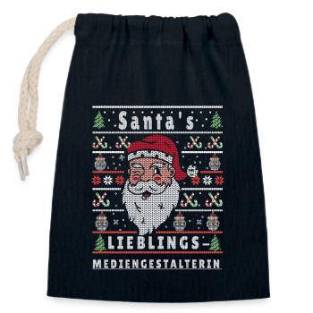 Ugly Weihnachten SANTAS LIEBLINGS - Verschließbarer Geschenkbeutel aus Baumwolle (14x20cm) - Navy - Vorne