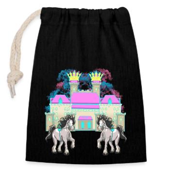 Castle Fairy Tale Knight Horse King Middle Ages - Closable cotton gift bag (14x20cm) - black - Front