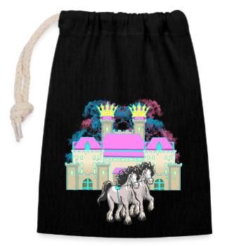 castle, fairy tale, horse, royalty, king, middle ages - Closable cotton gift bag (14x20cm) - black - Front