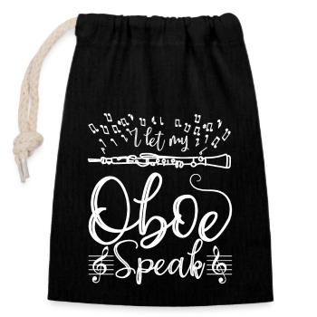 I let my Oboe speak - Closable cotton gift bag (14x20cm) - black - Front