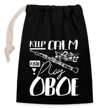 Keep calm and play oboe - Closable cotton gift bag (14x20cm) - black - Front