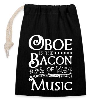 Oboe is the bacon of music - Closable cotton gift bag (14x20cm) - black - Front