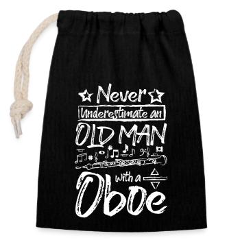 Never underestimate an old man with an oboe - Closable cotton gift bag (14x20cm) - black - Front