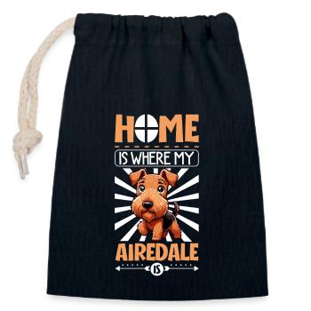 Accueil - Airedale Terrier - Sac cadeau en coton avec cordon (14 x 20 cm) - bleu marine - Devant