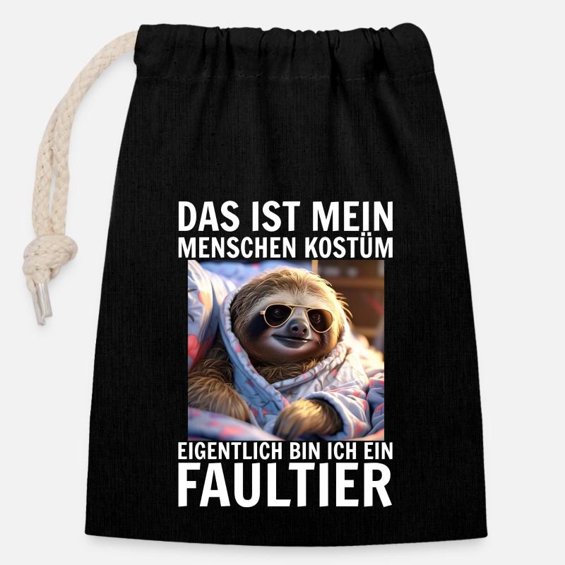 Faultier - Verschließbarer Geschenkbeutel aus Baumwolle (14x20cm) - Schwarz