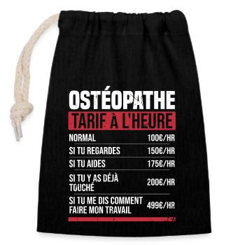 Ostéopathe tarif à l'heure idée cadeau humour - Sac cadeau en coton avec cordon (14 x 20 cm) - noir - Devant