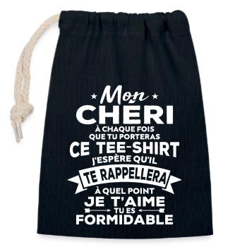 Mon chéri je t aime tu es formidable - Sac cadeau en coton avec cordon (14 x 20 cm) - bleu marine - Devant