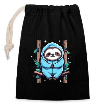 Sloth - Closable cotton gift bag (14x20cm) - black - Front