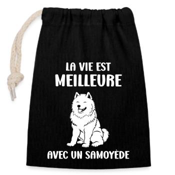 Humour Chien Samoyède - Sac cadeau en coton avec cordon (14 x 20 cm) - noir - Devant