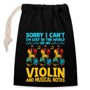 Sorry I Can't I'm Lost In The World Of My Violin V - Verschließbarer Geschenkbeutel aus Baumwolle (14x20cm) - Schwarz - Vorne