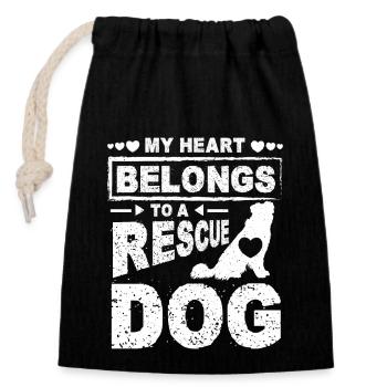 My heart belongs to a rescue dog - Closable cotton gift bag (14x20cm) - black - Front