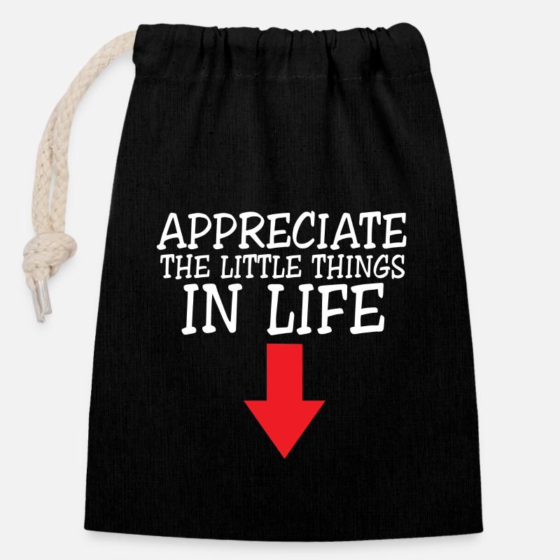 Appreciate The Little Things In Life Arrow Funny - Verschließbarer Geschenkbeutel aus Baumwolle (14x20cm) - Schwarz